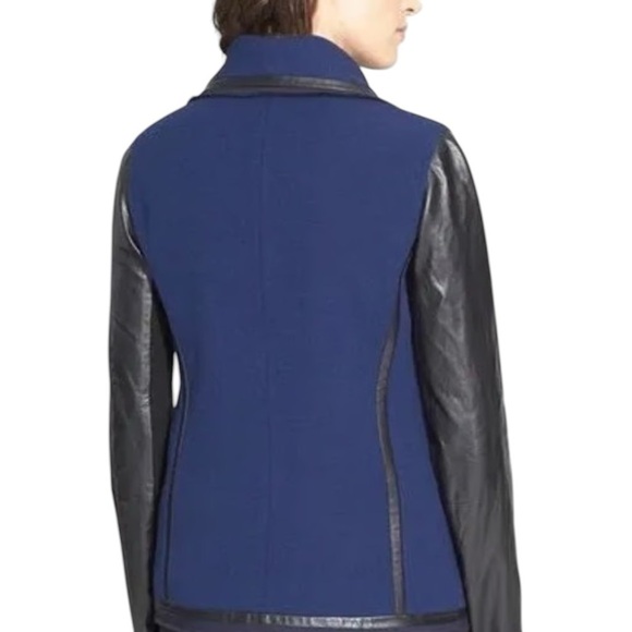 VINCE Lambskin Leather Sleeve Mixed Media Moto Jacket - Picture 2 of 12